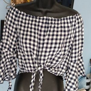 Aakaa Blue And White Checkered Blouse